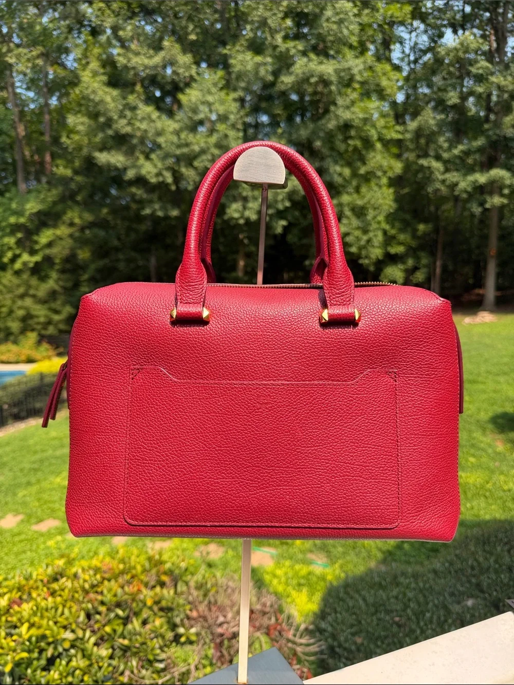 MCM Red Leather Satchel Bag
